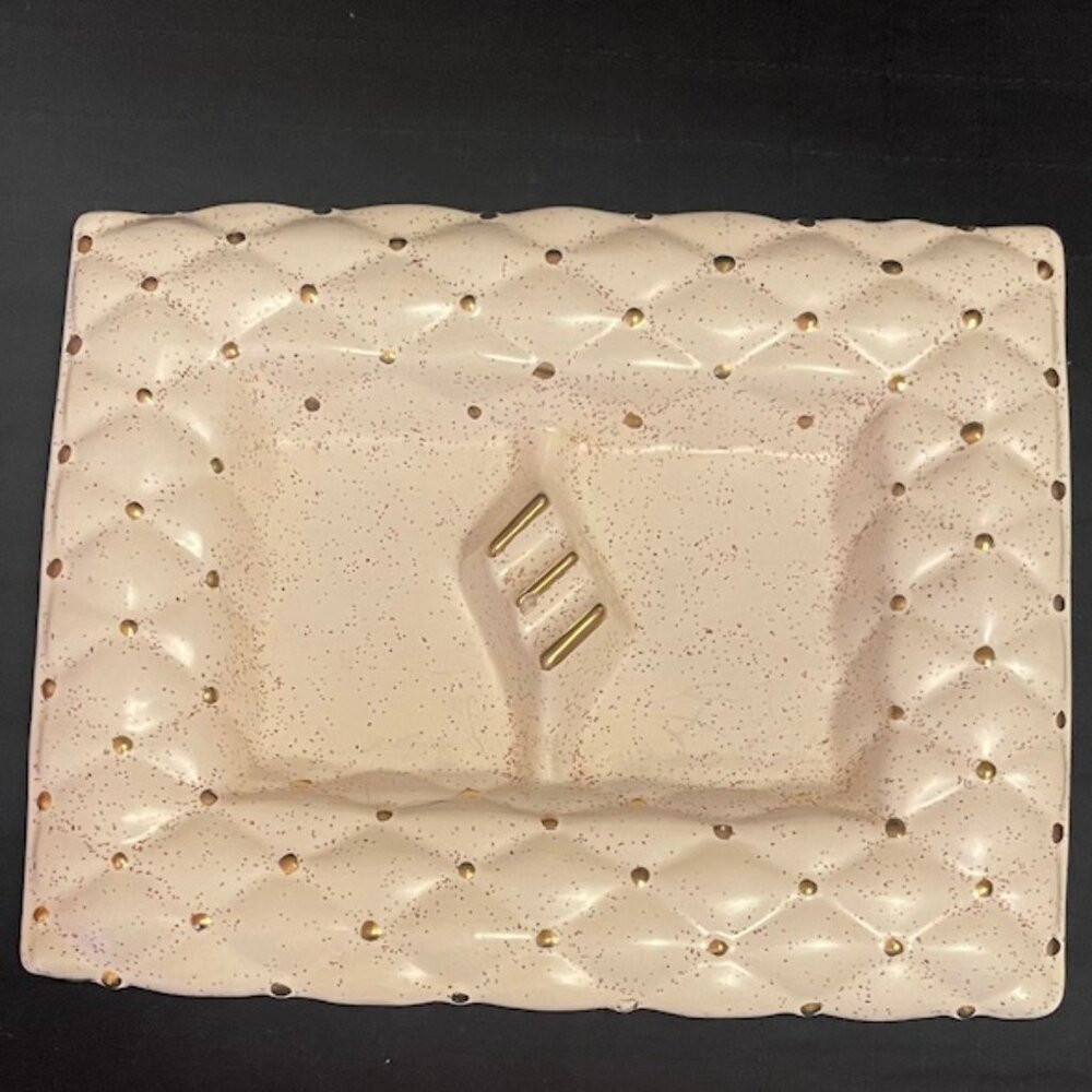 Vintage Trinket Dish /Ashtray Arnels Signed Quilted Texture White Gilded Pottery